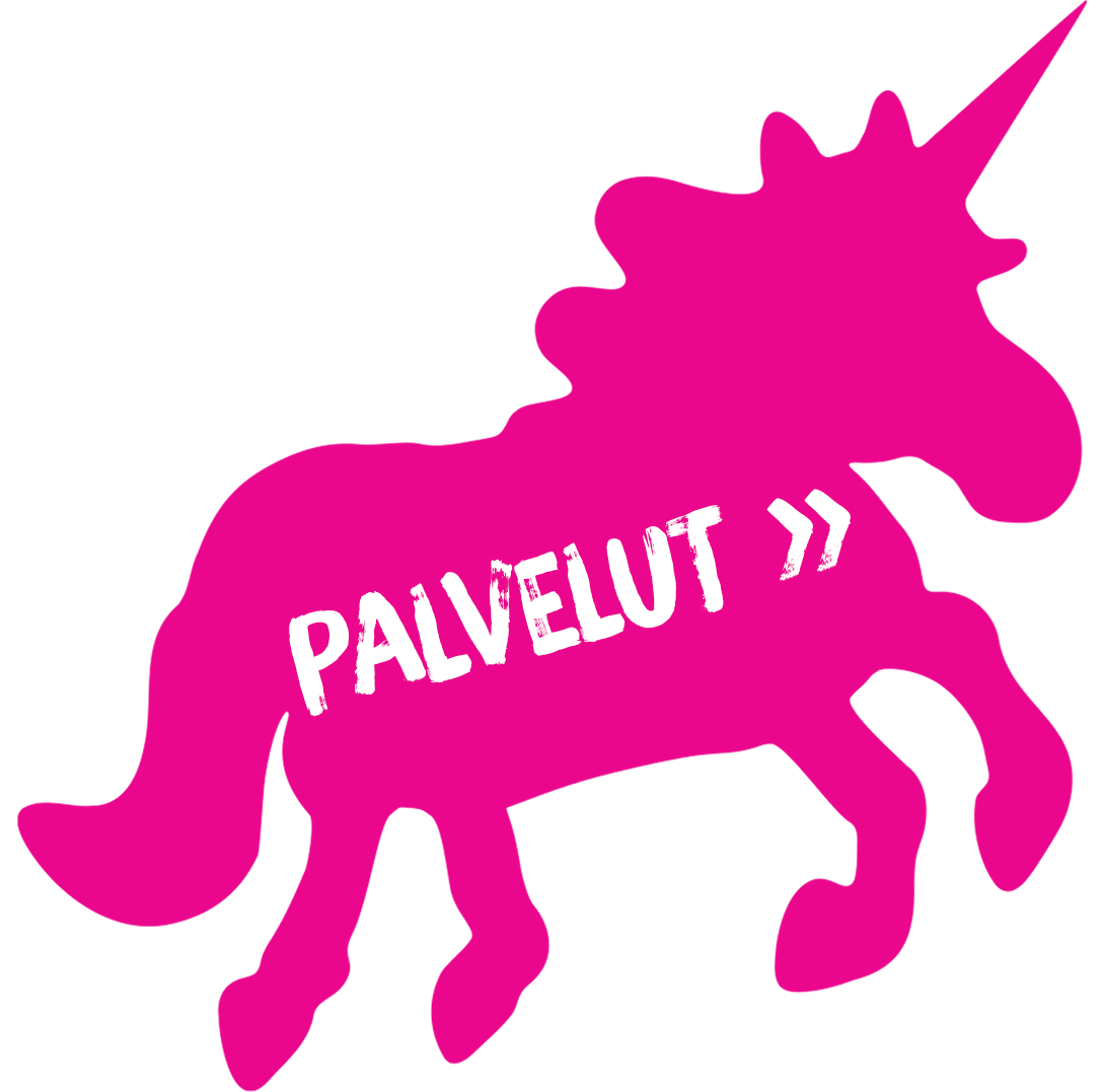 PonyStoriesin yksisarvishahmo, jossa teksti "Palvelut"